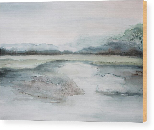 Watercolor Wood Print featuring the painting Peaceful Lake by Katrina Nixon