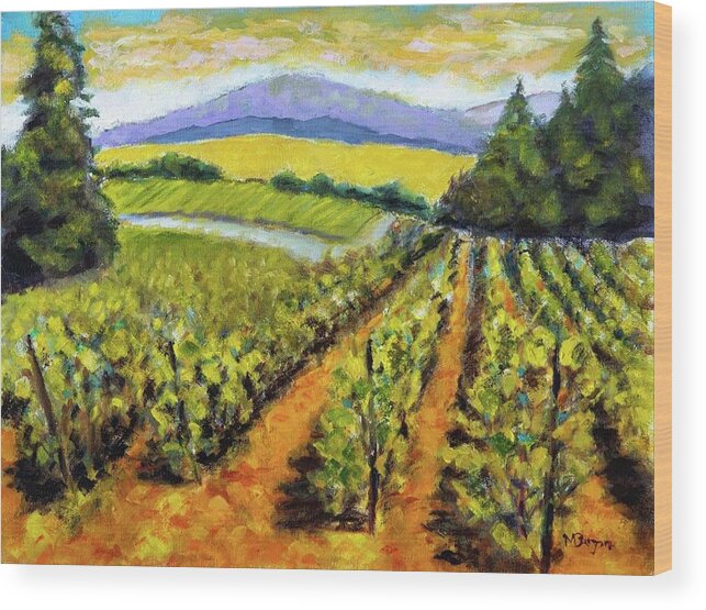 Landscape Wood Print featuring the painting Lumos Vineyard Philomath by Mike Bergen