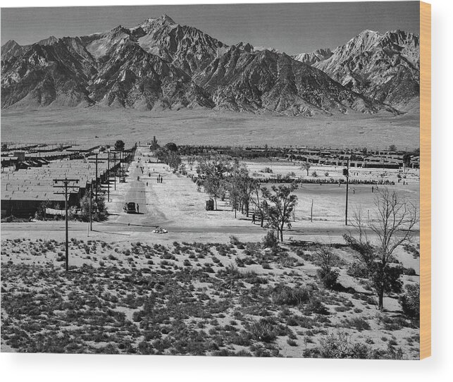 1940s Wood Print featuring the photograph Manzanar Japanese Relocation Center by Underwood Archives   Ansel Adams