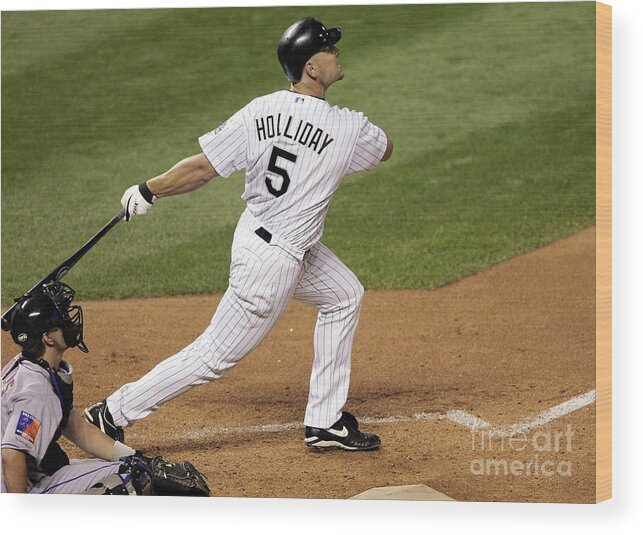 National League Baseball Wood Print featuring the photograph Matt Holliday and Dan Wheeler by Brian Bahr