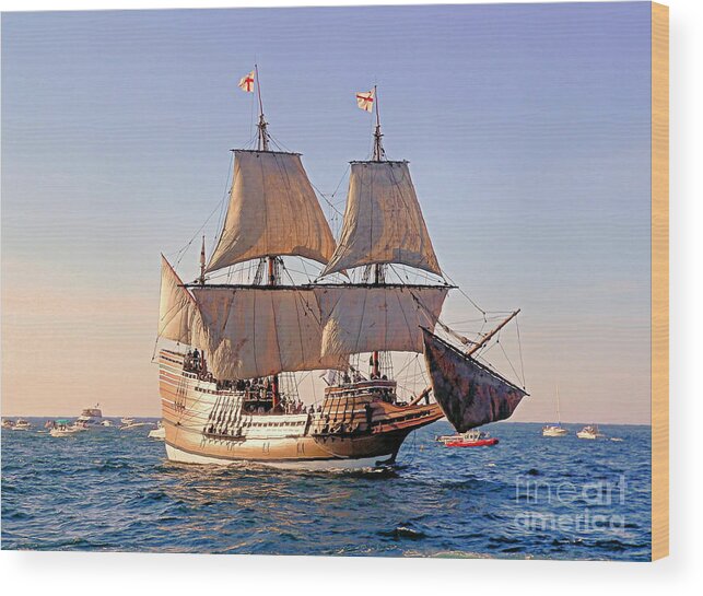 Mayflower Ii Wood Print featuring the photograph Mayflower II on her 50th anniversary sail by Janice Drew