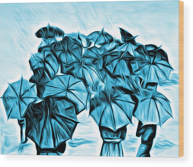 Umbrella Prints Wood Print featuring the painting Melting Umbrellas by Kelly Mills