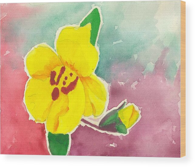 Watercolor Wood Print featuring the painting Monkey Flower by Diane Chinn
