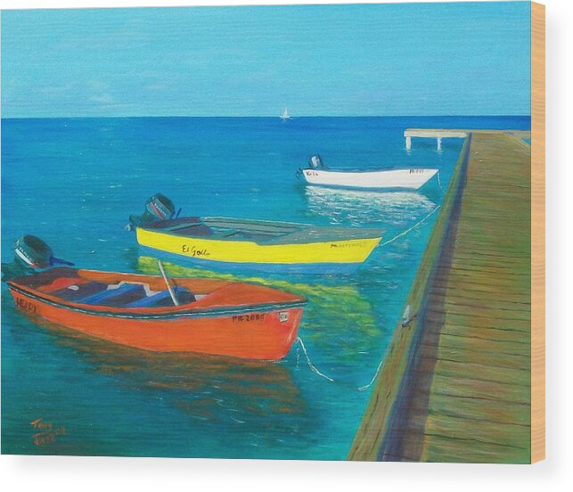 Morning On The Dock Wood Print featuring the painting Morning on the Dock by Tony Rodriguez