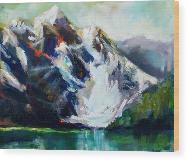 Canadian Art Wood Print featuring the painting Morraine Lake by Marysue Ryan