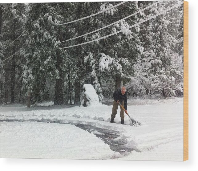Photograph Snow Shovel Shoveling Wood Print featuring the photograph Moving Snow by Beverly Read