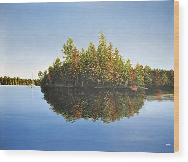 Landscapes Wood Print featuring the painting Muskoka Island  by Kenneth M Kirsch