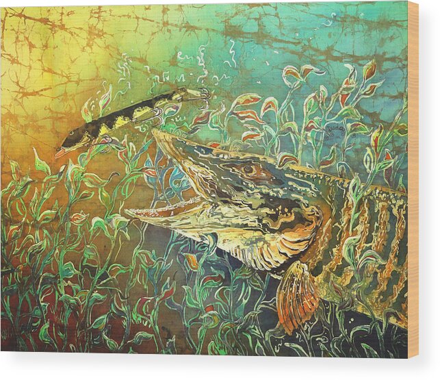 Musky Wood Print featuring the painting Musky on the Run by Sue Duda