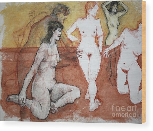 Female Nude Wood Print featuring the mixed media Natalie by PJ Kirk