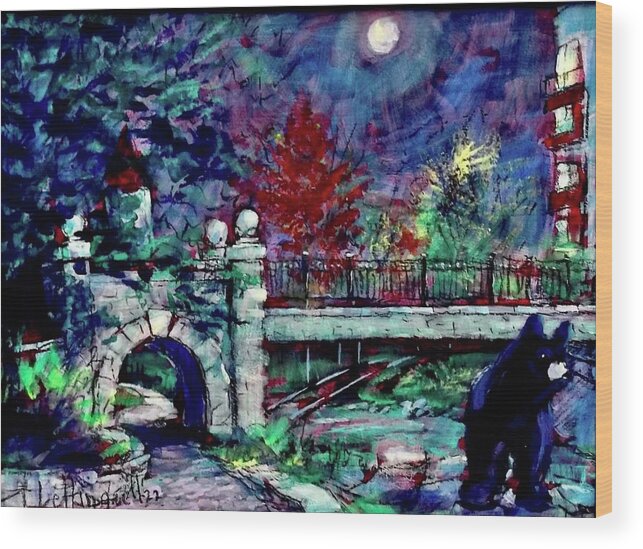 Painting Wood Print featuring the painting Night Bear by Les Leffingwell