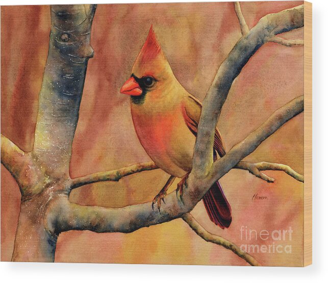 Cardinal Wood Print featuring the painting Northern Cardinal II by Hailey E Herrera