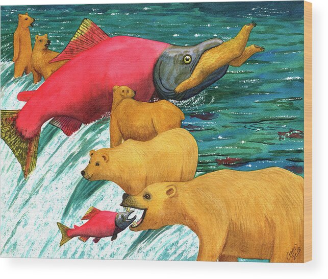 Salmon Wood Print featuring the painting Now that's a keeper by Catherine G McElroy