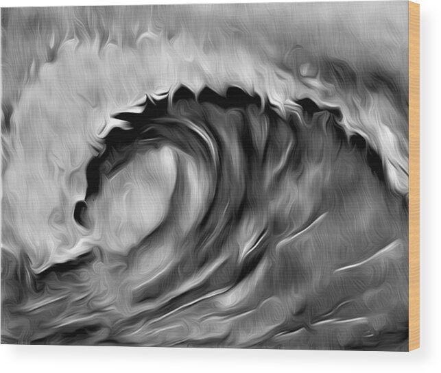 Ocean Wave Wood Print featuring the digital art Ocean Wave Abstract - B/W by Ronald Mills