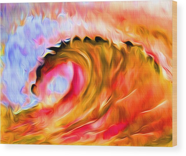 Ocean Wave Wood Print featuring the digital art Ocean Wave in Flames by Ronald Mills