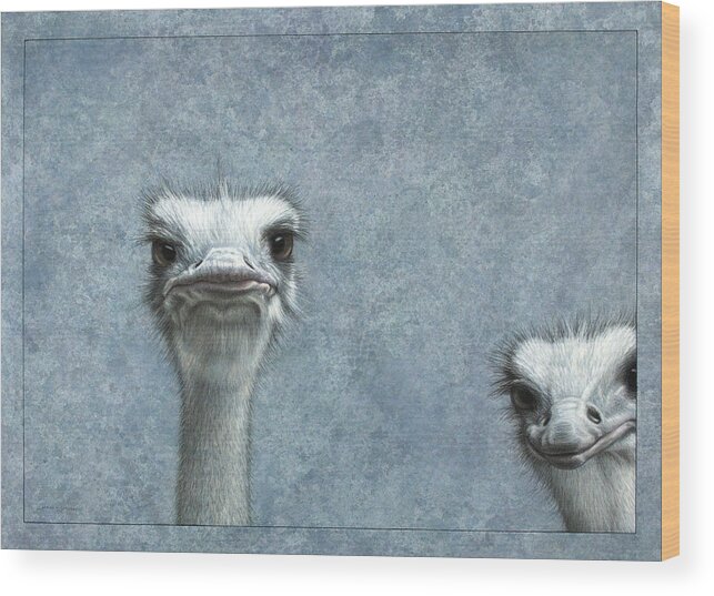 Ostriches Wood Print featuring the painting Ostriches by James W Johnson