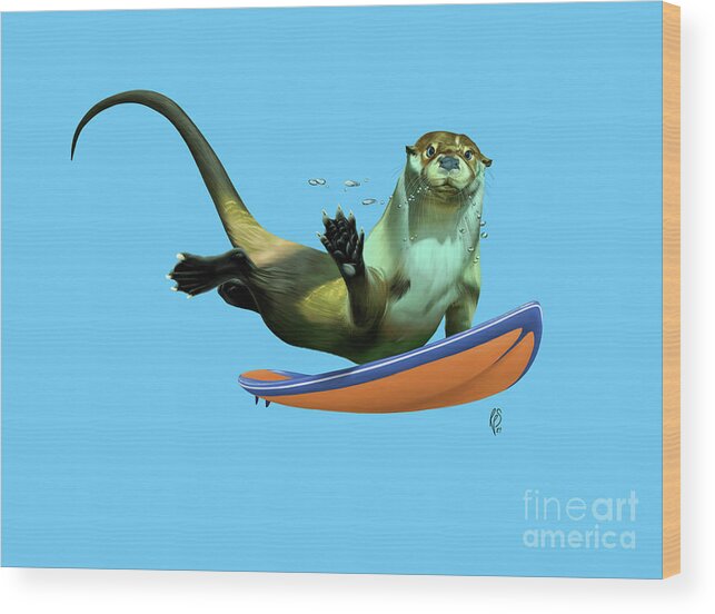 Illustration Wood Print featuring the digital art Otterly - Colour by Rob Snow