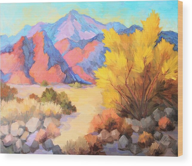 La Quinta Cove Wood Print featuring the painting Palo Verde Tree at La Quinta Cove by Diane McClary