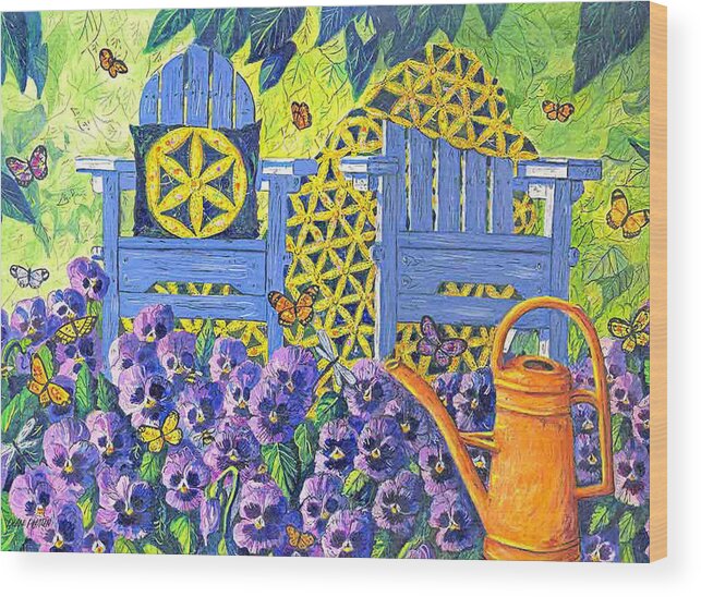 Purple Pansies Wood Print featuring the painting Pansy Quilt Garden by Diane Phalen