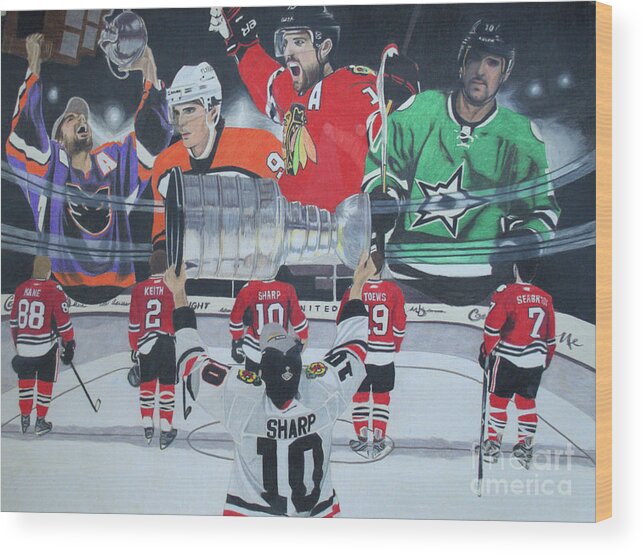 Patrick Sharp Wood Print featuring the drawing Patrick Sharp - A Story of a Career by Melissa Jacobsen