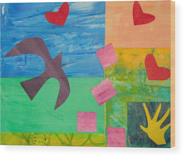Mixed Media Wood Print featuring the mixed media Peace and Love 4 by Julia Malakoff