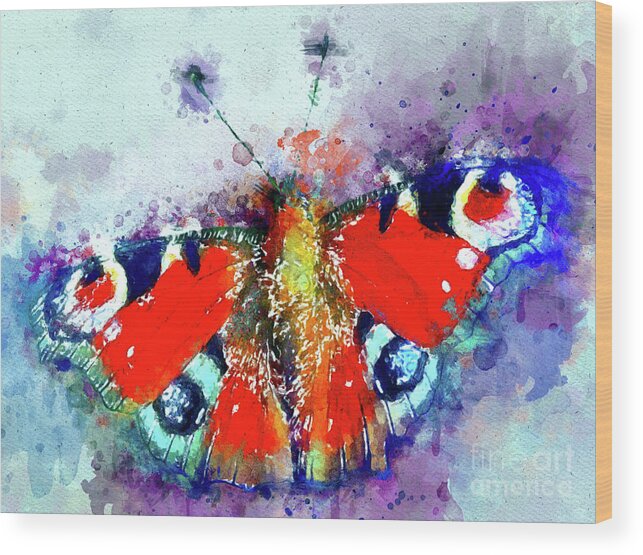 Peacock Butterfly Wood Print featuring the mixed media Peacock Butterfly by Daniel Janda