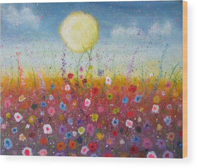 Flower Wood Print featuring the painting Petalled Skies by Jen Shearer