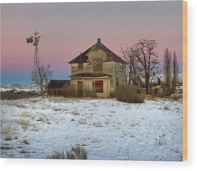 Winter Wood Print featuring the photograph Pink Sunset Nostalgia by Jerry Abbott