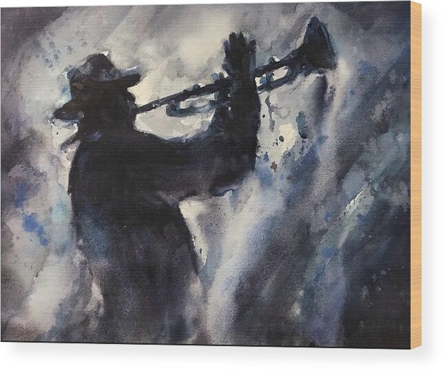 Jazz Wood Print featuring the painting Playing the Blues by Judith Levins