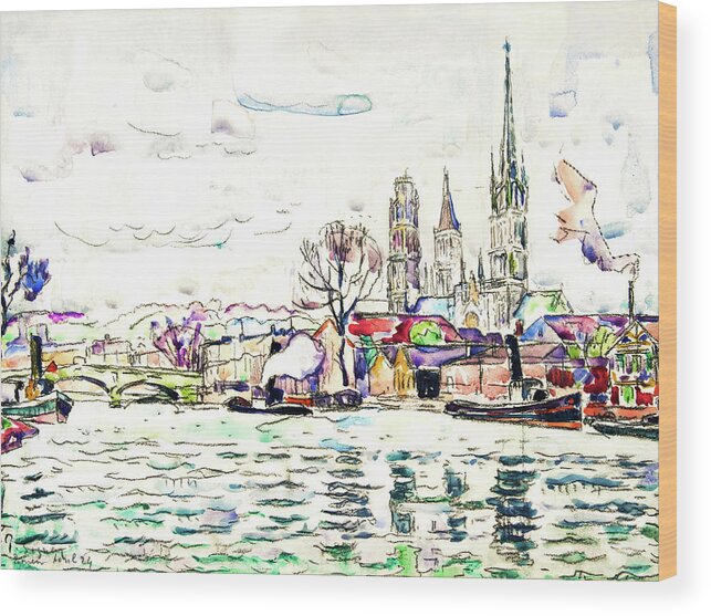 Neo-impressionism Wood Print featuring the painting Port Rouen - High resolution - digitally enhanced by Paul Signac