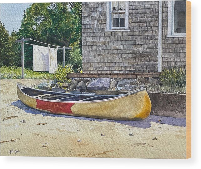 Monument Beach Wood Print featuring the painting Porter Canoe by Tyler Ryder