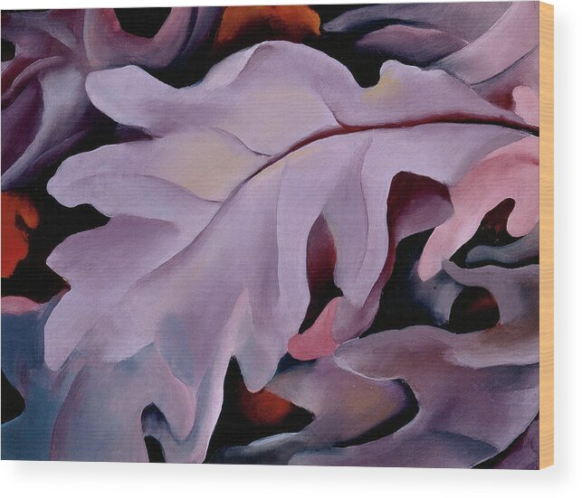 Georgia O'keeffe Wood Print featuring the painting Purple leaves - Abstract modernist nature painting by Georgia O'Keeffe