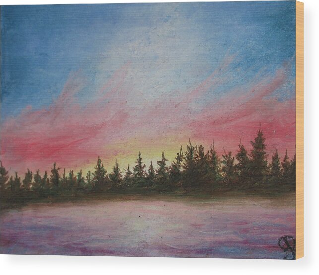 Sunset Wood Print featuring the painting Pushing Purple by Jen Shearer