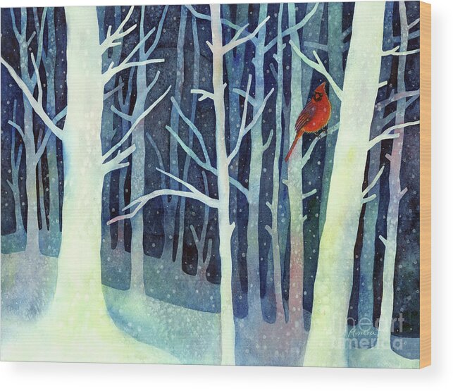 Cardinal Wood Print featuring the painting Quiet Moment - pastel colors by Hailey E Herrera