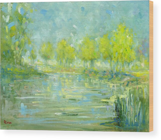 Riverbank Wood Print featuring the painting Riverbank by Roger Clarke