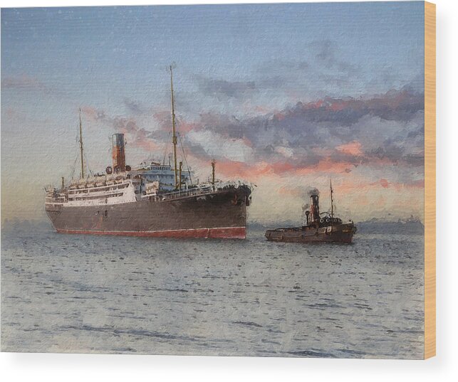 Steamer Wood Print featuring the digital art R.M.S. Franconia by Geir Rosset