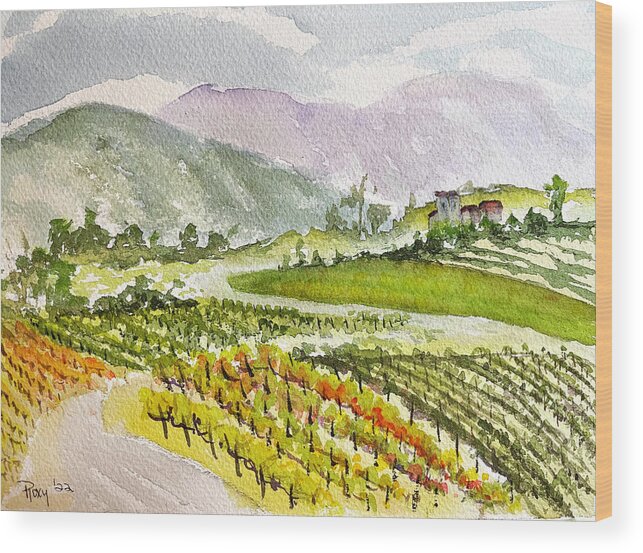 Vineyard Wood Print featuring the painting Road down from the Villa at GBV by Roxy Rich