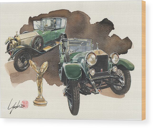Rolls Royce Wood Print featuring the painting Rolls Royce Silver Ghost by Yoshiharu Miyakawa