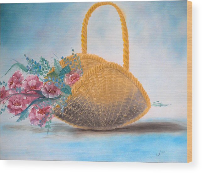 Basket Wood Print featuring the painting Roses in a Basket  by Joel Smith