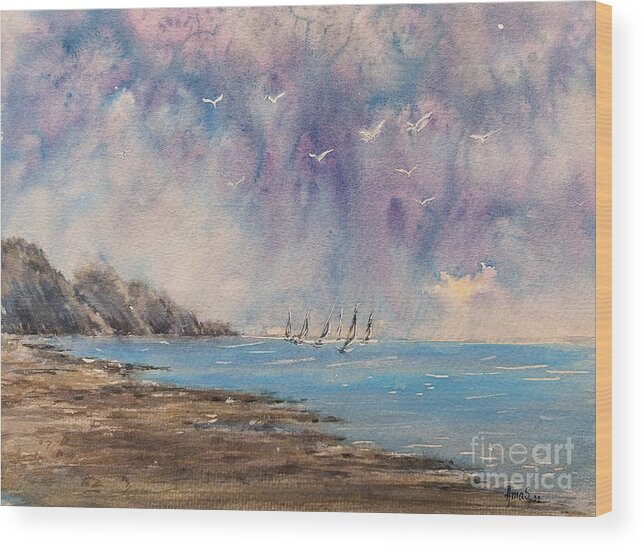 Sail Wood Print featuring the painting Sailing after Storm by Amalia Suruceanu