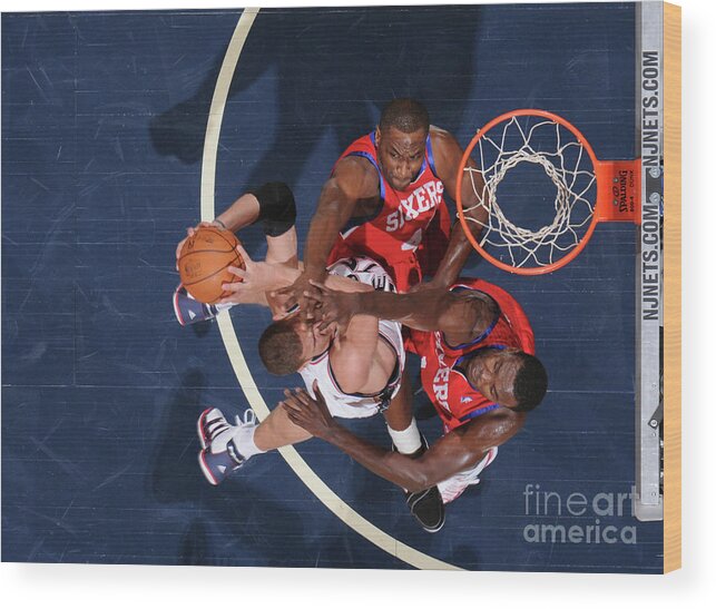 Nba Pro Basketball Wood Print featuring the photograph Samuel Dalembert, Brook Lopez, and Elton Brand by Jesse D. Garrabrant
