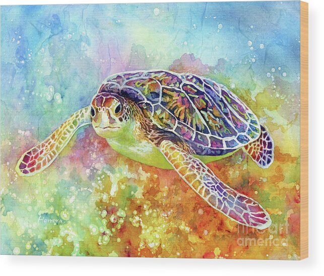 Urtle Wood Print featuring the painting Sea Turtle 3-pastel colors by Hailey E Herrera