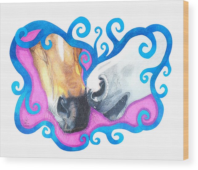 Horse Drawing Wood Print featuring the drawing Sharing Breath by Equus Artisan