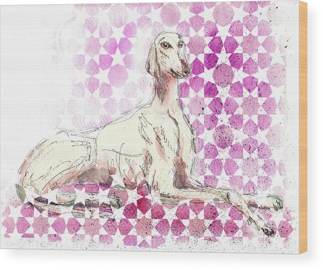 Sloughi Wood Print featuring the painting Sloughi Hound by Zelda Tessadori