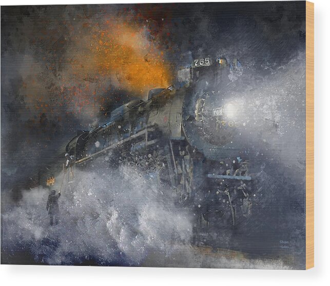 Steam Locomotive Wood Print featuring the painting Grabbing His Train Orders - Snow Fire and Steam by Glenn Galen