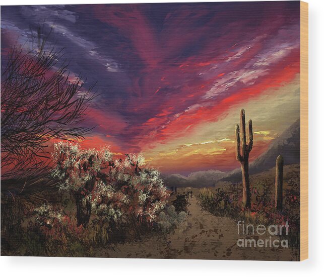 Desert Wood Print featuring the digital art Sonoran Sunset by Lois Bryan