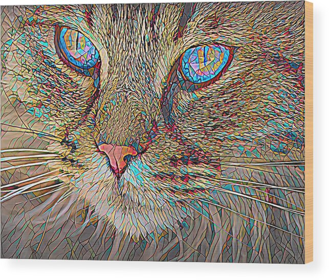 Cat Wood Print featuring the digital art Stained Glass Cat by Deborah League