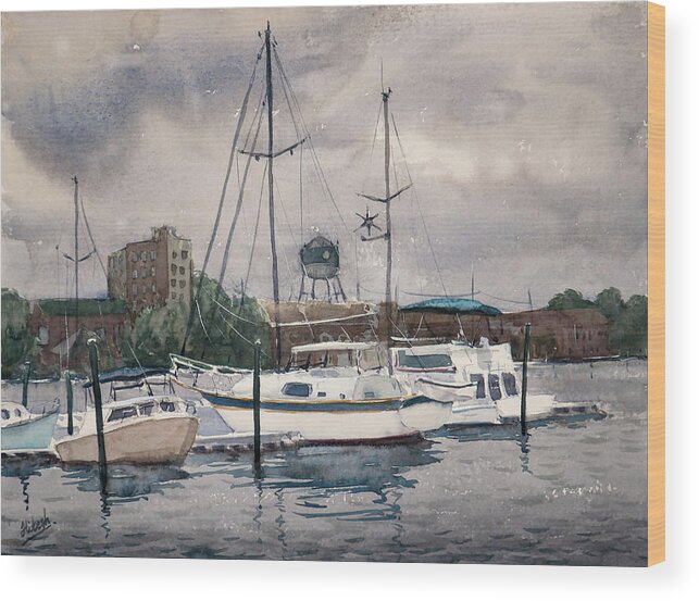 Elizabeth City Wood Print featuring the painting Storm over Elizabeth City by Tesh Parekh