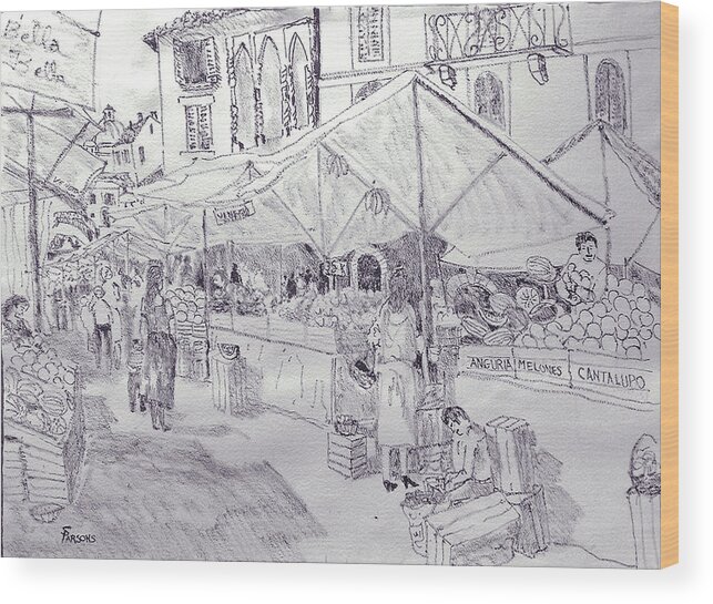 Parsons Wood Print featuring the drawing Street Market in Venice by Sheila Parsons