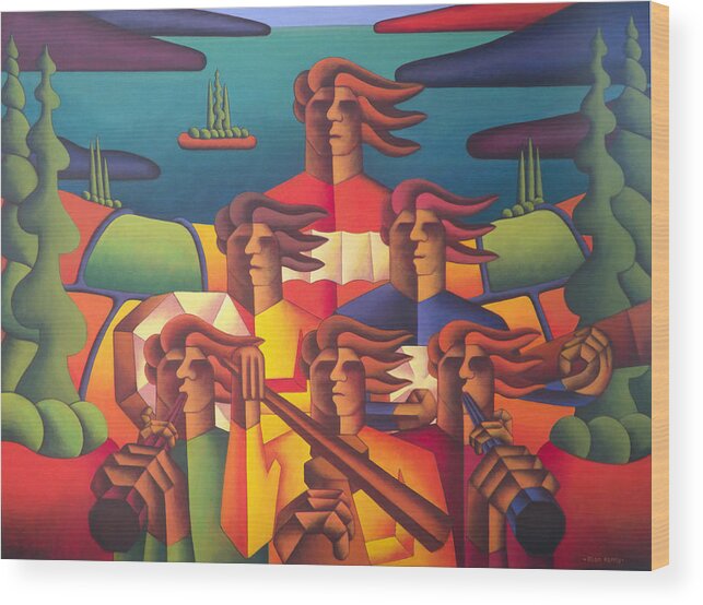 Musicians Wood Print featuring the painting Structured Session with Musicians by Alan Kenny