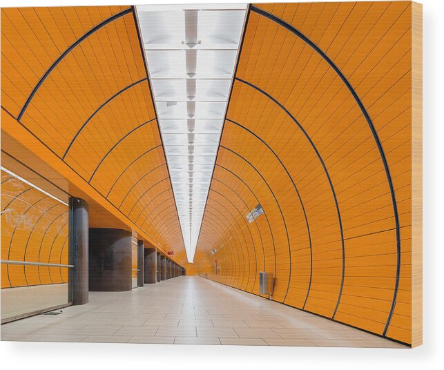 Orange Color Wood Print featuring the photograph Subway Station Marienplatz, Munich by Christian Beirle González